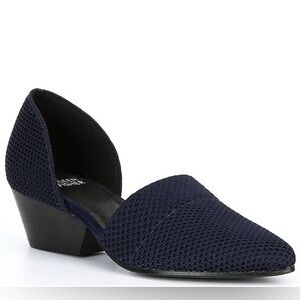 Eileen Fisher Hallo Knit D'Orsay Block Heel Womens Shoes Size 6.5 Slip On Blue